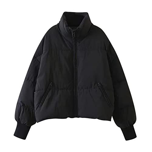 Damen Puffer Jacke Kurz Winter Warm Gesteppte Dicke Winterjacke Übergangsjacke Parka Langarm Steppjacke Wintermantel Outdoorjacke von JiJiRuDU