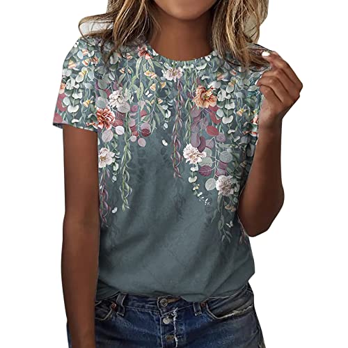 Damen Sommer T-Shirt Bluse Damen 2023 Sommer Bedrucktes T-Shirt Tops Frauen Slim Fit Casual Kurzarm Bluse Oberteile für Teenager Mädchen Longshirt Damen von JiJiRuDU