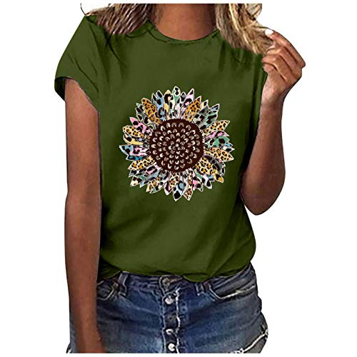 Damen Sommer Tshirt Sommer Damen T-Shirt Sunflower Print Muster Kurzarm Rundhalsausschnitt Basic Kurzarm Lose Damen Rundhals Casual Top Hmedbluse Longshirt Damen von JiJiRuDU