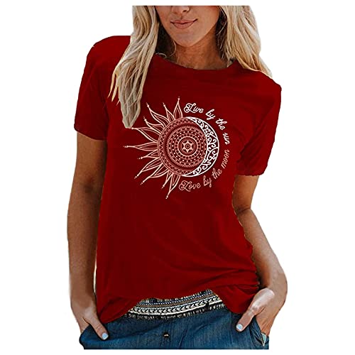 Damen Sommer Tshirts Sommer Damen T-Shirt Sunflower Print Muster Kurzarm Rundhalsausschnitt Basic Kurzarm Lose Damen Rundhals Casual Top Longshirt Damen von JiJiRuDU