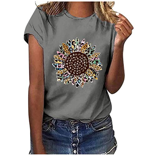 Damen Sommershirts Sommer Damen T-Shirt Sunflower Print Muster Kurzarm Rundhalsausschnitt Basic Kurzarm Lose Damen Rundhals Casual Top Hmedbluse Longshirt Damen von JiJiRuDU