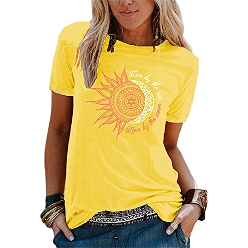 Damen Tshirt Sommer, Sommer Damen T-Shirt Sunflower Print Muster Kurzarm Rundhalsausschnitt Basic Kurzarm Lose Damen Rundhals Casual Top Longshirt Damen von JiJiRuDU