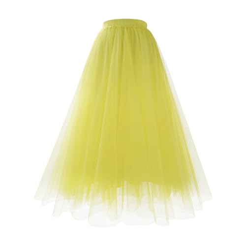 Gold Tüllrock Damen Lang Tüll Rock 50er Karneval Kostüm Damen Knielange Tüllrock Elastische Hohe Taille A-Linie Mesh Swing Unterrock Rockabilly Maxirock Crinoline Party Ballkleid Abendkleid von JiJiRuDU