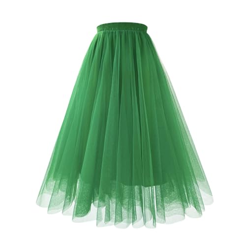 Grün Tüllrock Damen Lang Tüll Rock 50er Karneval Kostüm Damen Knielange Tüllrock Elastische Hohe Taille A-Linie Mesh Swing Unterrock Rockabilly Maxirock Crinoline Party Ballkleid Abendkleid von JiJiRuDU