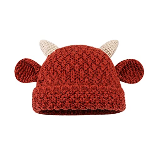 Hörner Mütze Damen Winter Slouch Beanie Mütze Weiche Warme Strickmütze Street Style Grobstrick Wintermütze mit Hörner Frauen Mädchen Jersey Mütze für Frühling Herbst und Winter von JiJiRuDU