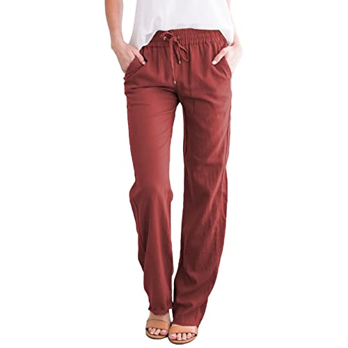 JiJiRuDU 2024 Damen Hose Leinenhose Sommer Musselin Hosen Stoffhose Einfarbig Freizeithose Gerade Geschnitten Hose Sommerhose und Taschen Rot JiJiRuDU 2024 Damen Hose Leinenhose Sommer Musselin Hosen Stoffhose Einfarbig Freizeithose Gerade Geschnitten Hose Sommerhose und Taschen Rot von JiJiRuDU