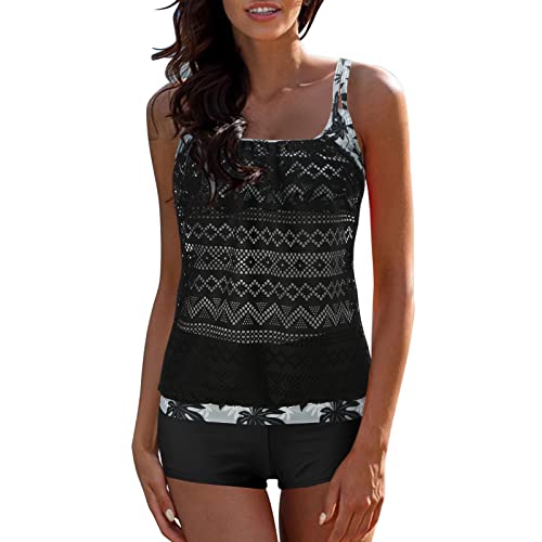 JiJiRuDU Bademode Tankinis Set Damen Tankini Bauchweg Tankini Set Zweiteiliger Badeanzug Zweiteiler Tankinis Mesh-Spitzen Tankini Set mit Boyshort von JiJiRuDU