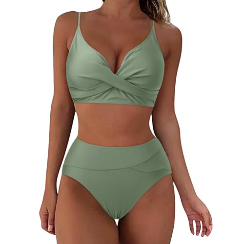 JiJiRuDU Damen Bikini Set Wickel Push Up Oberteil mit Bauchweg High Waist Bikini Set Bademode Elegant Crossover Gepolstert Zweiteiliger Badeanzug Swimsuit(AG,L) von JiJiRuDU