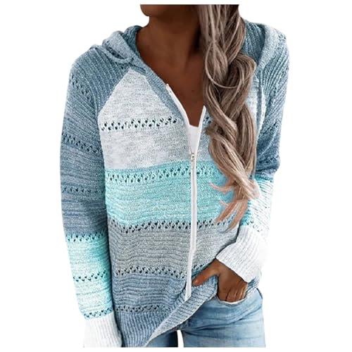 JiJiRuDU Damen Farbblock Kapuzenpullover Jacke Zipper Hoodie mit Kapuze Casual Gestreift Sweatshirt mit Kapuze Pullover Oberteile Langarm Pulli Strickjacke mit Reissverschluss von JiJiRuDU