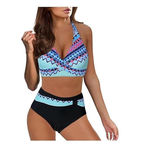 JiJiRuDU Damen Zweiteiliger Badeanzug V Ausschnitt überkreuztes Blumenmuster Hohe Taille Bikini Bademode Bauchkontrolle Bikini Sets von JiJiRuDU