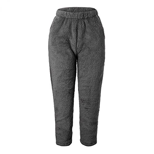 JiJiRuDU Damen einfarbige Plüsch Fleece warme HosenJogginghose Trainingshose Sweat Pants Sporthose Fitness Hose Softshellhose Gefüttert Winter Trekkinghose Funktionshose von JiJiRuDU