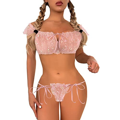 JiJiRuDU Dessous Damen Sexy UnterwäSche, Tüll Nachtkleid Babydoll Damen Spitzen Sexy BH Dessous Set mit G-String Gürtel Große Größen von JiJiRuDU