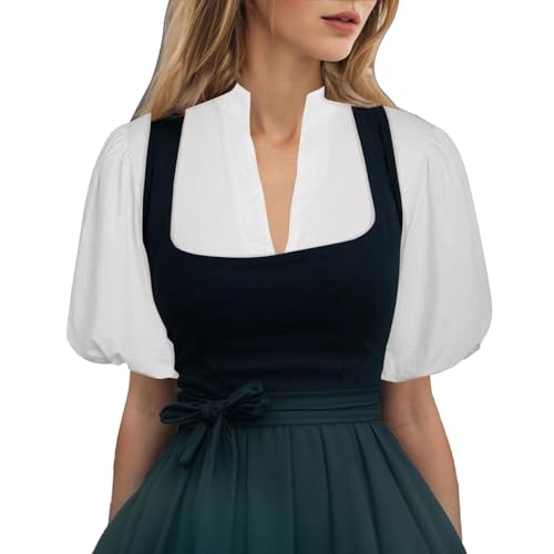 JiJiRuDU Dirndl Bluse Damen Weiß Dirndlbluse Elegante Ballonärmel Dirndlblusen Tracht Bluse V-Ausschnitt Lochstickerei Trachtenbluse für Oktoberfest von JiJiRuDU