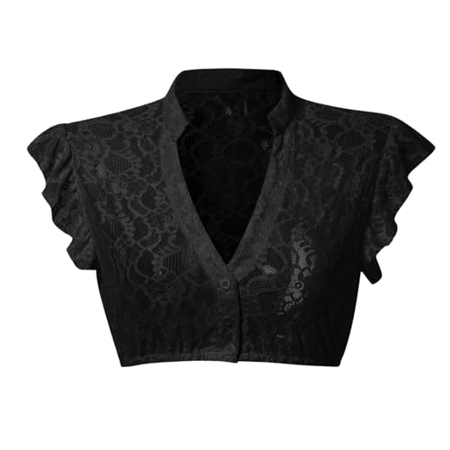 JiJiRuDU Dirndl Bluse Damen Weiß Kurzarm Trachten Trachtenbluse Flügelärmel Dirndlbluse Hochgeschlossen Oktoberfest Kostüm Elegante Spitzenbluse Spitze Dirndlblusen Tracht Bluse Damen von JiJiRuDU