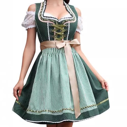 Dirndl Damen,Dirndl für Damen, Frauen Midi Dirndel Oktoberfest Kostüme Trachtenrock Trachtenmode Kleid Traditionelles Bayerische 3 Teilig mit Spitzenschürze Dirndlbluse Kleid für Oktoberfest von JiJiRuDU