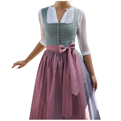 JiJiRuDU Dirndl Damen Lang Trachtenkleid mit Schürze Trachtenmode für Oktoberfest Dirndlkleid von JiJiRuDU