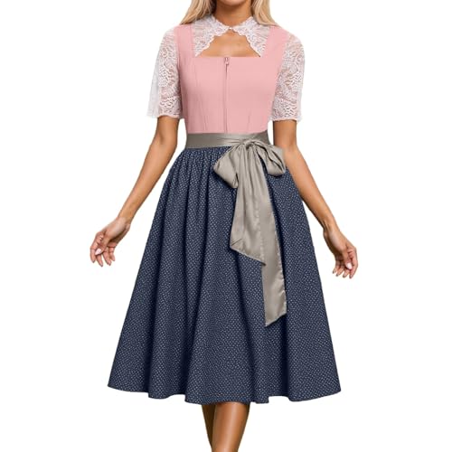 JiJiRuDU Dirndl Damen Lang Trachtenkleid mit Schürze Trachtenmode für Oktoberfest Dirndlkleid von JiJiRuDU