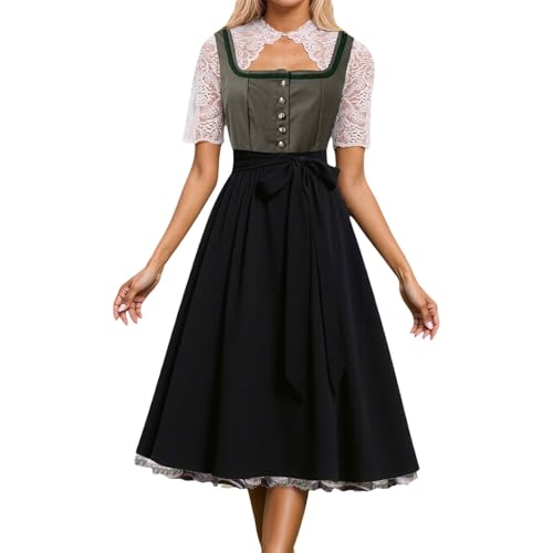 JiJiRuDU Dirndl Damen midi Lang Trachtenkleid Trachtenrock Dirndl Komplettsets Trachten Kleid Damen mit Dirndlschürze Dirndlbluse Oktoberfest Outfit Dirndelkleider von JiJiRuDU