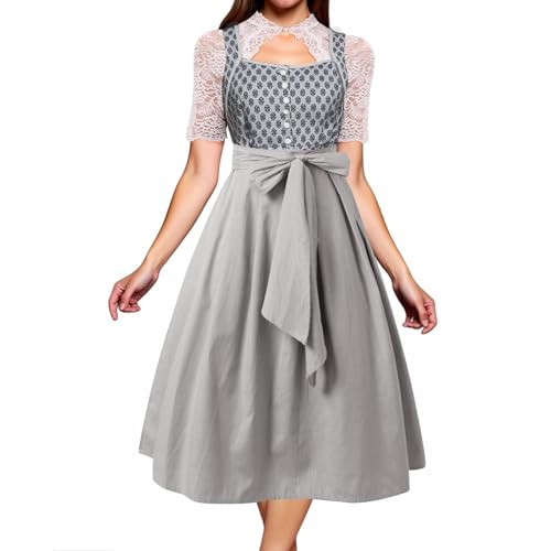 JiJiRuDU Dirndl Damen midi Lang Trachtenkleid Trachtenrock Dirndl Komplettsets Trachten Kleid Damen mit Dirndlschürze Dirndlbluse Oktoberfest Outfit Dirndelkleider von JiJiRuDU