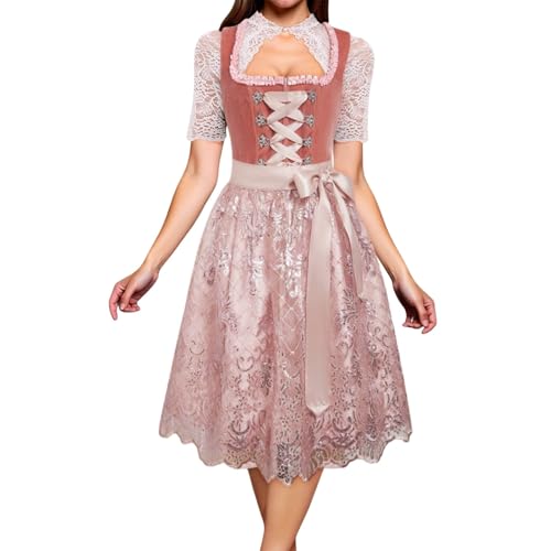 JiJiRuDU Dirndl Damen midi Lang Trachtenkleid Trachtenrock Dirndl Komplettsets Trachten Kleid Damen mit Dirndlschürze Dirndlbluse Oktoberfest Outfit Dirndelkleider von JiJiRuDU
