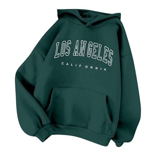JiJiRuDU Hoodie Damen Los Angeles Vintage Oversize Kapuzenpullover Sweatshirt mit Taschen Fall Winter Casual Langarm Baumwolle Hoody Oberteile Pullover Tops von JiJiRuDU