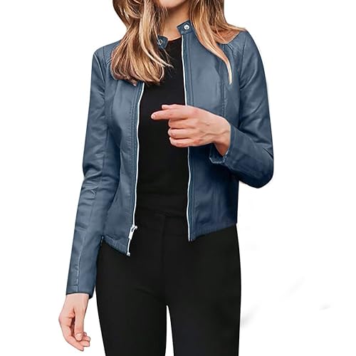 JiJiRuDU Lederjacke Damen Kurz Bomberjacke PU Leder Jacke Übergangsjacke Motorrad Moto Biker Kunstlederjacke Reißverschluss Mantel Pilotenjacke Damenjacken Frühjahr Herbst Sommer von JiJiRuDU