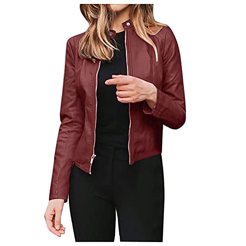 JiJiRuDU Lederjacke Damen Kurz Bomberjacke PU Leder Jacke Übergangsjacke Motorrad Moto Biker Kunstlederjacke Reißverschluss Mantel Pilotenjacke Damenjacken Frühjahr Herbst Sommer von JiJiRuDU