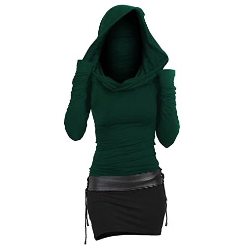 JiJiRuDU Pulloverkleid Damen Mit Kapuze Herbstkleid Sexy Gothic Pullover Kleid Kapuzenpullover Hoodie Farbeblock Slim Casual Langarm Minikleid Enges Strickkleid Frauen Bodycon Winterkleid von JiJiRuDU
