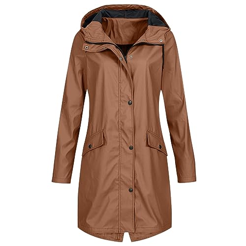 JiJiRuDU Regenjacke Damen Lang mit Kapuze Wasserdicht Atmungsaktiv Regenmantel Leichte Übergangsjacke Trenchcoat Gefütterte Funktionsjacke Softshell Windbreaker Wanderjacke Outdoorwear von JiJiRuDU