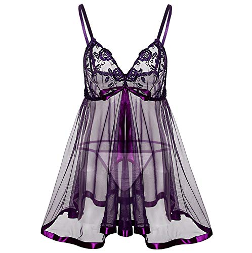 JiJiRuDU Sexy Nachtwäsche Minikleider Damen Kleider Babydoll Lingerie Mesh Spitzen Nachtwäsche Dessous Set Sleepwear Dress Reizwäsche Negligee mit G-String von JiJiRuDU