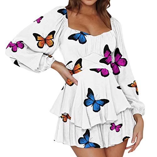 JiJiRuDU Sommerkleid Damen Off Shoulder mit Puffärmeln Piratenkostüm Damen Slash Neck Skaterkleid Einfarbiges Kleid Trägerloses, Knielanges Patchwork-Kleid Strandkleid Party Karneval kostüm Piratin von JiJiRuDU