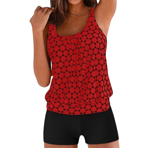 JiJiRuDU Tankini Damen Bauchweg Zweiteilig Badeanzug Große Größen High Waist Tankini Set Oberteil mit Badeshorts Elegant Sommer Badeanzüge Strandmode Schwimmanzug von JiJiRuDU