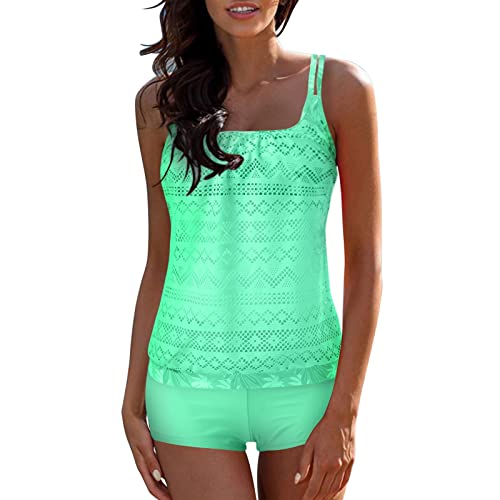 JiJiRuDU Tankini Mädchen Damen Tankini Bauchweg Tankini Set Zweiteiliger Badeanzug Zweiteiler Tankinis Mesh-Spitzen Tankini Set mit Boyshort von JiJiRuDU