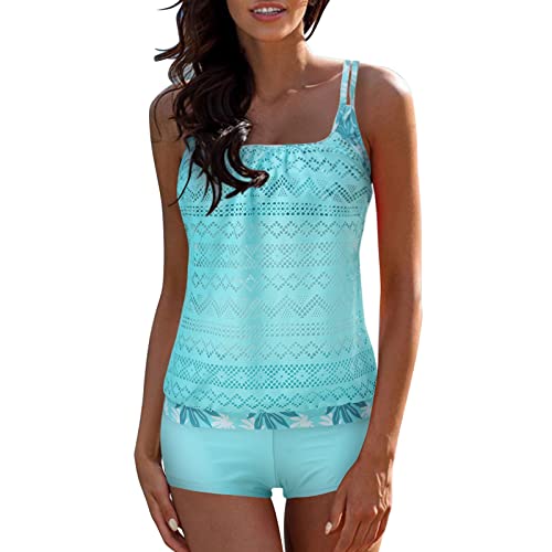JiJiRuDU Tankinis Für Damen Tankini Bauchweg Tankini Set Zweiteiliger Badeanzug Zweiteiler Tankinis Mesh-Spitzen Tankini Set mit Boyshort von JiJiRuDU