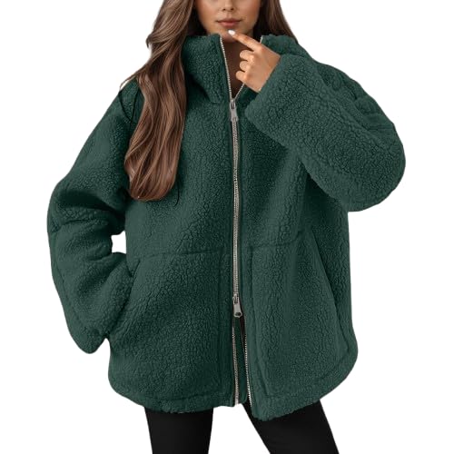 JiJiRuDU Teddyjacke Damen Winter Teddyfleece Jacke Doppelschieber Reißverschluss Winterjacke Thermal Teddy Wintermantel Einfarbig Revers Fleecejacke Flauschig Plüschjacke Outdoor Fleecemantel von JiJiRuDU