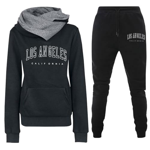 JiJiRuDU Trainingsanzug Damen Set 2-Teilig Jogginganzug Los Angeles Vintage Print Hoodie Sweatshirt Jogginghose Sportanzüge Hausanzug Zweiteiler Jogginganzüge Damen Kapuzenpullover Sporthose Set von JiJiRuDU