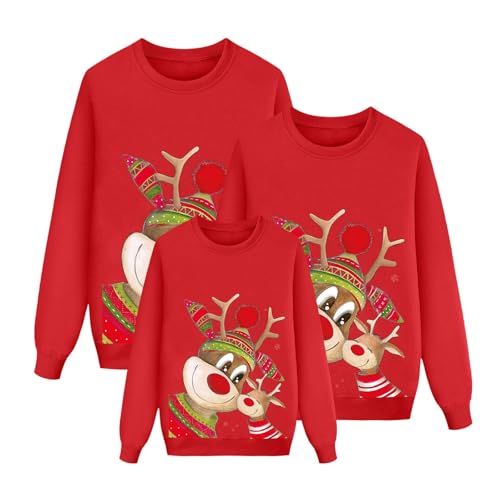 JiJiRuDU Weihnachtspullover Familie Set Damen Herren Kinder Lustig Weihnachtspulli Ugly Christmas Sweater Rundhals mit Reindeer Unisex Weihnachten Pullover Pärchen Weihnachtsoutfit 014 Rot M von JiJiRuDU