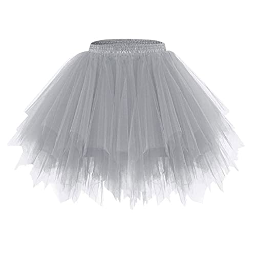 Karneval Tüllrock Grau Damen Kurz Rock Hohe Taille Tutu Rock Tüllrock Petticoat 50er Puffy Tütü Minirock Reifrock Unterrock Tüll Underskirt Rockabilly Crinoline für Karneval Partykleid von JiJiRuDU