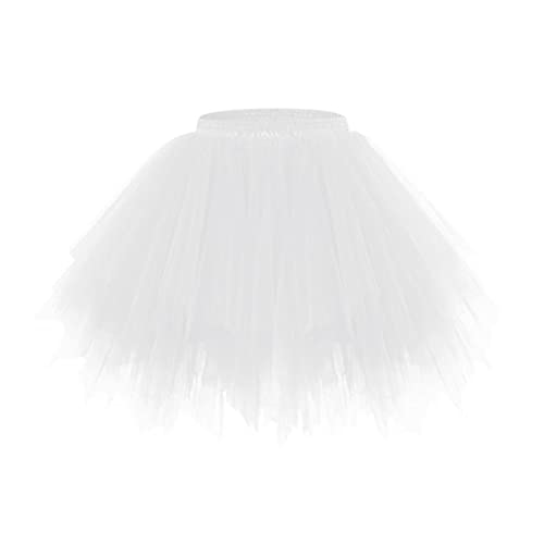 Karneval Tüllrock Weiß Damen Kurz Rock Hohe Taille Tutu Rock Tüllrock Petticoat 50er Puffy Tütü Minirock Reifrock Unterrock Tüll Underskirt Rockabilly Crinoline für Karneval Partykleid von JiJiRuDU