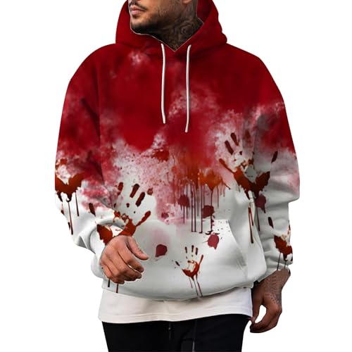 Problem Gelöst Halloween Pullover Herren mit Kapuze Bloody Kostume Horror Sweatshirt Casual Blutspritzer Muster Kapuzenpullover Shirts Entsetzen Blutig Bedruckt Pullover Oberteile Top Übergröße von JiJiRuDU