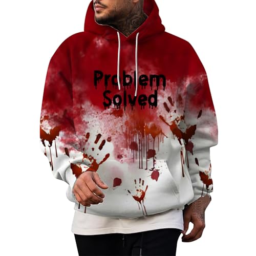 Problem Gelöst Hoodie Herren Halloween Bloody Kostume Horror Sweatshirt Casual Blutspritzer Muster Kapuzenpullover Shirts Entsetzen Blutig Bedruckt Pullover Oberteile Top Übergröße von JiJiRuDU