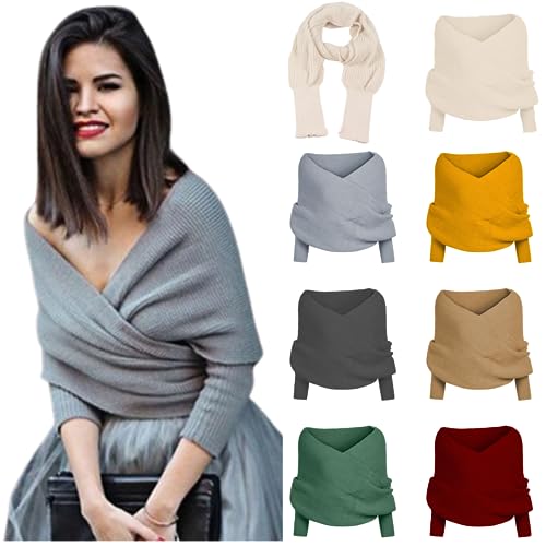 Schal Damen Winter Umhangschal Mit Ärmeln Elegante Bluse Pullover Schal mit Doppeltem Verwendungszweck Mode Warm Strickschal Cape Sweater Winterschal Multifunktionstuch Schals Für Damen von JiJiRuDU