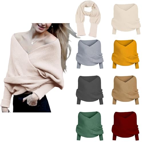 Schal Damen Winter Umhangschal Mit Ärmeln Elegante Bluse Pullover Schal mit Doppeltem Verwendungszweck Mode Warm Strickschal Cape Sweater Winterschal Multifunktionstuch Schals Für Damen von JiJiRuDU