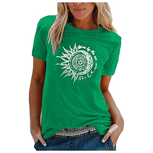 Sommer Shirts für Damen, Sommer Damen T-Shirt Sunflower Print Muster Kurzarm Rundhalsausschnitt Basic Kurzarm Lose Damen Rundhals Casual Top Hemdbluse Longshirt Damen von JiJiRuDU