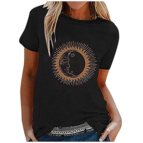 T-Shirt Damen Sommer T-Shirt Damen Basic T Shirt Bedrucken Rundhalsausschnitt Schwarz Oberteile Baumwolle Casual Damen Kurzarm Bluse Tops Longshirt Damen von JiJiRuDU