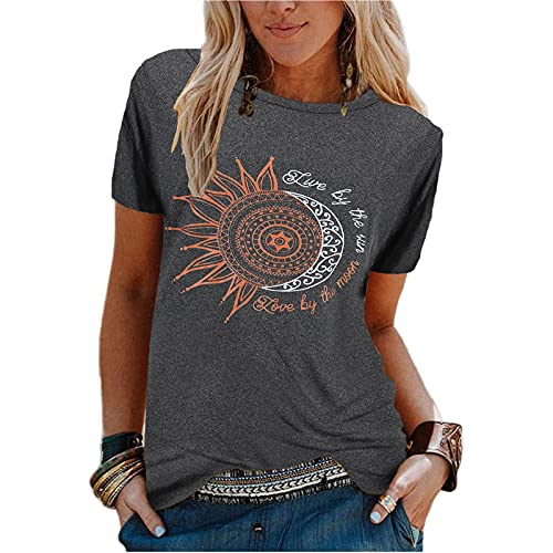 T-Shirts für Damen Sommer Damen T-Shirt Sunflower Print Muster Kurzarm Rundhalsausschnitt Basic Kurzarm Lose Damen Rundhals Casual Top Longshirt Damen von JiJiRuDU