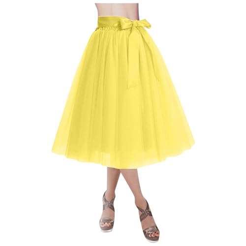 Tüllrock Damen Lang Tüll Rock Retro Schleife Gürtel Ballet Tanzrock 3 Lagig Tüll Ballett Tütü Rockabilly Petticoat Unterrock Tanzkleid Ballkleid Abendkleid Gelegenheit Zubehör Rockabilly Tutu Cosplay von JiJiRuDU