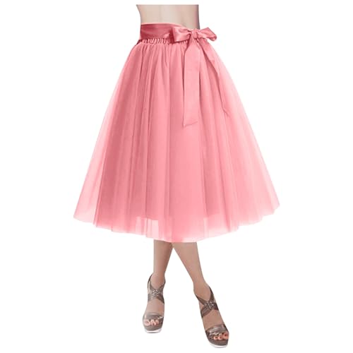 Tüllrock Damen Lang Tüll Rock Retro Schleife Gürtel Ballet Tanzrock 3 Lagig Tüll Ballett Tütü Rockabilly Petticoat Unterrock Tanzkleid Ballkleid Abendkleid Gelegenheit Zubehör Rockabilly Tutu Cosplay von JiJiRuDU