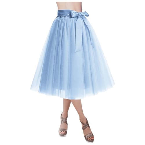 Tüllrock Damen Lang Tüll Rock Retro Schleife Gürtel Ballet Tanzrock 3 Lagig Tüll Ballett Tütü Rockabilly Petticoat Unterrock Tanzkleid Ballkleid Abendkleid Gelegenheit Zubehör Rockabilly Tutu Cosplay von JiJiRuDU