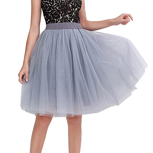 Tüllrock Grau Tüllrock Damen 50Er Rock Retro Ballet Tanzrock 3 Lagig Tüll Ballett Tütü Rockabilly Petticoat Unterrock Tanzkleid Ballkleid Abendkleid Gelegenheit Zubehör Karneval Tutu Cosplay von JiJiRuDU